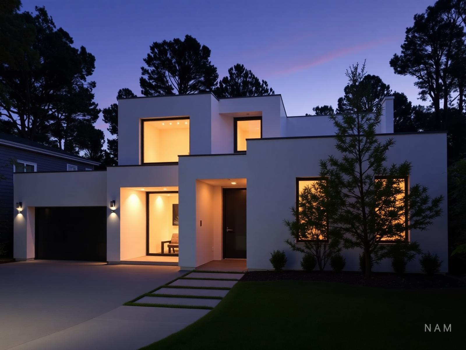 Finished modern home at dusk